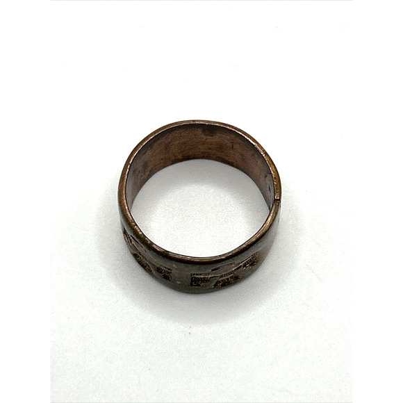 VTG Native American Size 6? 1" Solid Copper Ring Southwest Thunder Bird Signed - Picture 10 of 12